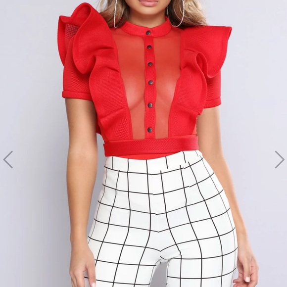Tops - Fashionova Ruffle Mesh Bodysuit